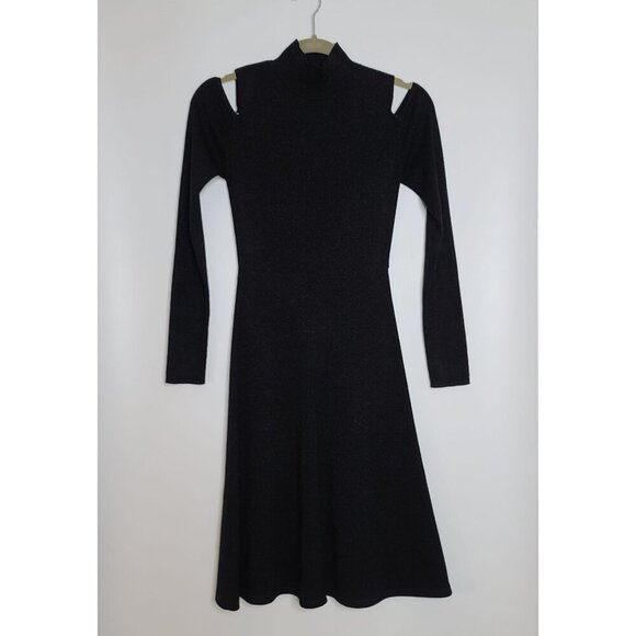 Hugo Boss‎ Frikka Cold Shoulder Wool Blend Dress Black Long Sleeve Mock Neck S - Picture 3 of 9